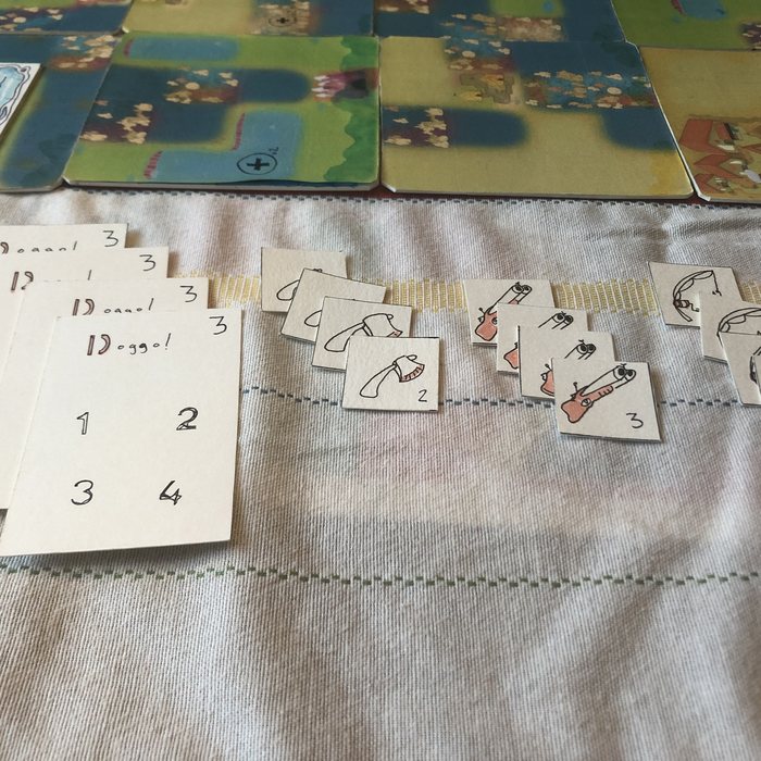 Rough! terrain tiles laid out on fabric